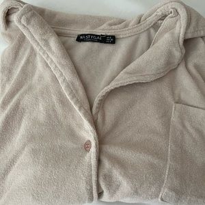 Nasty Gal terry cloth set shorts and button up t shirt